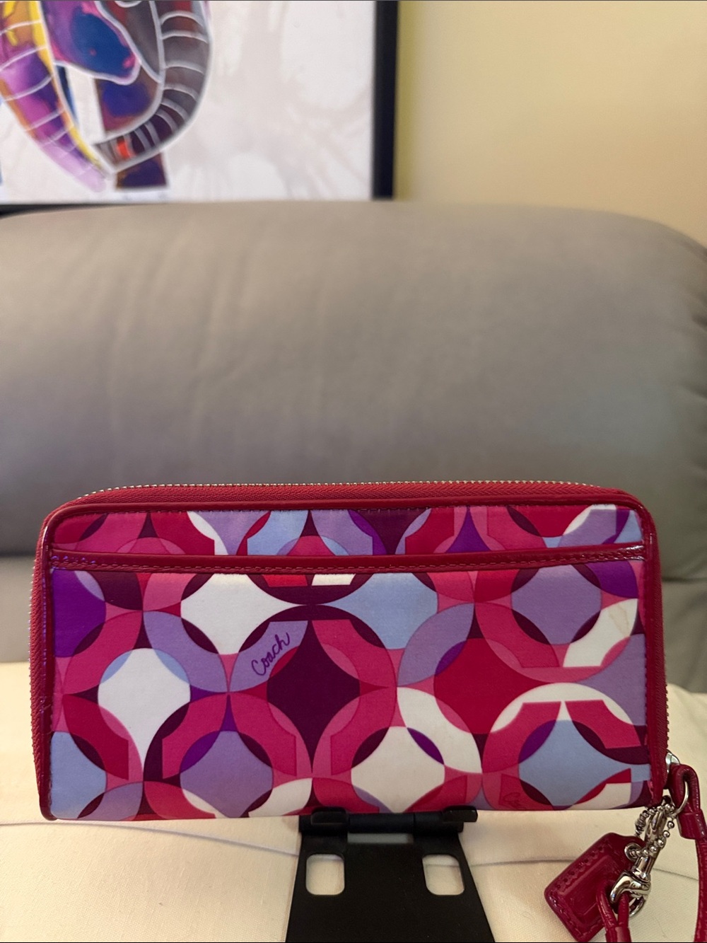 Coach NWOT Poppy Pink and Purple Signature C Large Wallet with Wristlet Strap - Picture 3 of 16